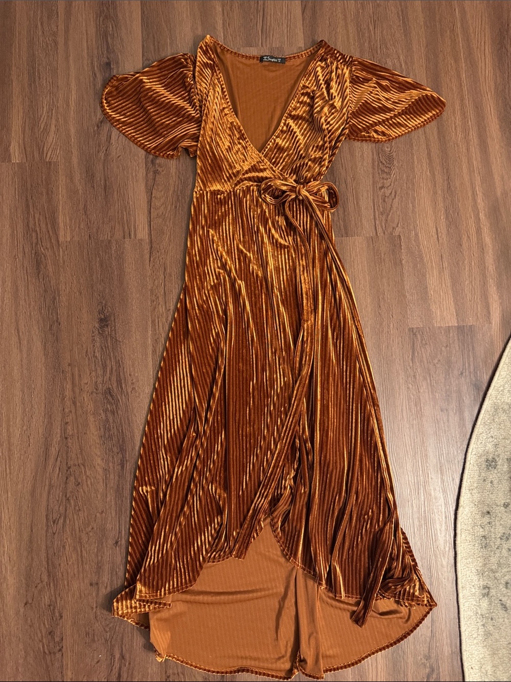 Simple Copper Velvet Wrap High-Low Dress